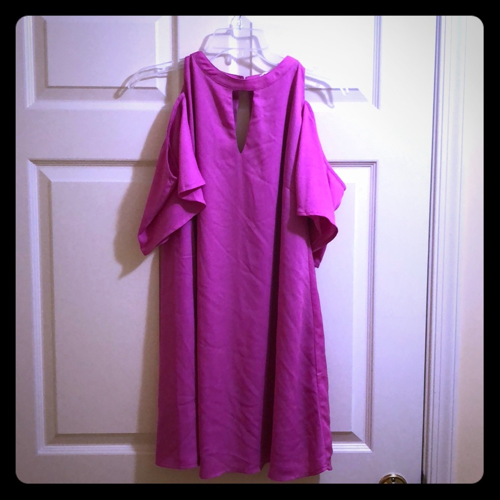 Hot pink cold shoulder dress!